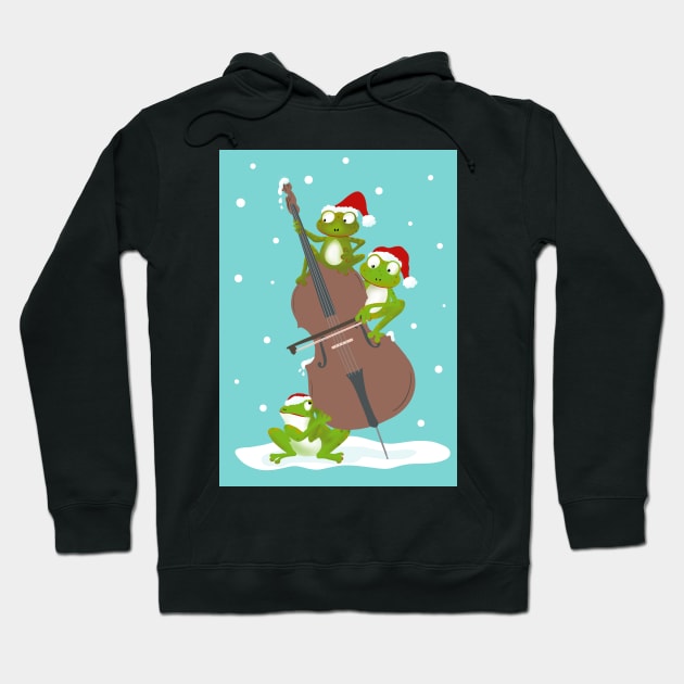 Three funny frogs playing the double bass in Santa hats Hoodie by NattyDesigns